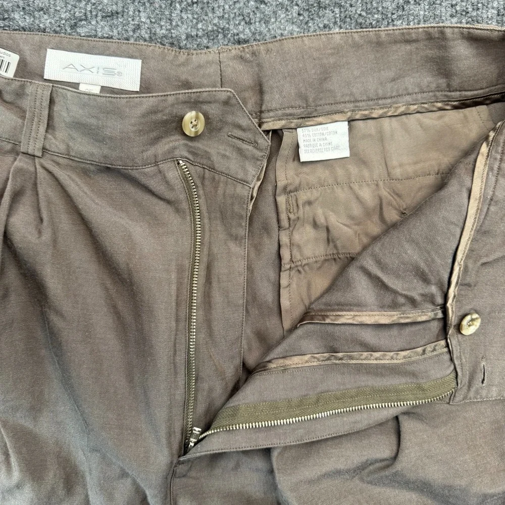 AXIS Silk Blend Pleated Trousers Mens 33Wx28.5L Brown Khaki Sony Pictures